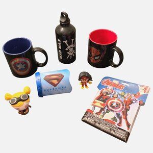 Marvel & DC Superhero Bundle: Mugs Water Bottle Toys Stickers Mini Figure Koozie